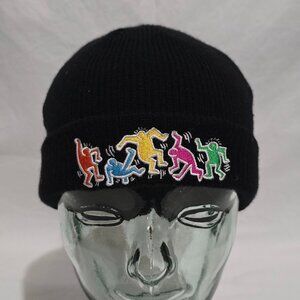 Keith Haring Low Profile Cotton Beanie - DANCING - Black - OSFM